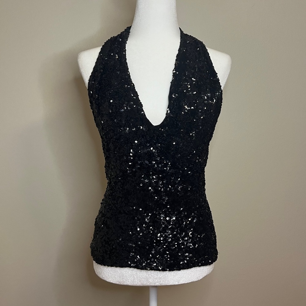 Vintage Donna Karan Black Sequin Halter Top